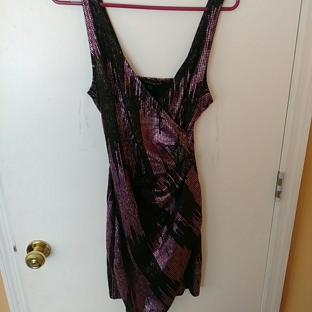 Fuschia and black metallic mini dress